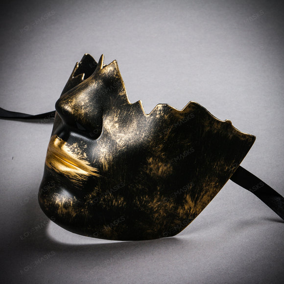 Unpainted Lower Half Face Costume Masks Masquerade - Black Gold - Picture 3 of 4